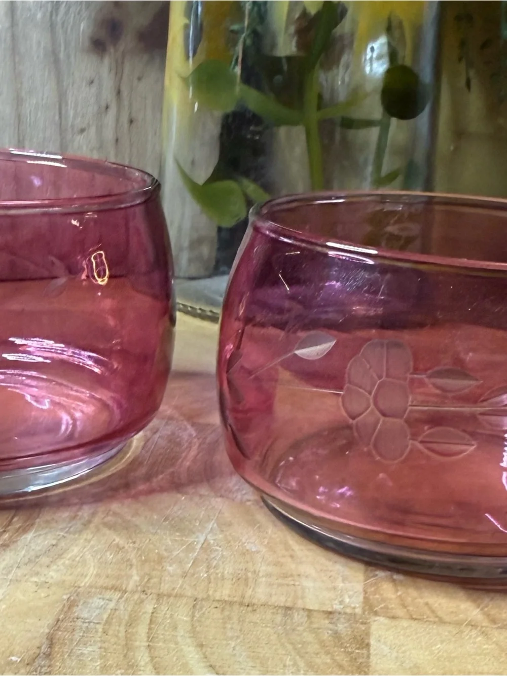 Princess House Cranberry Glass Etched Floral Bowls – Set of 2